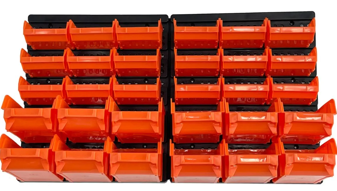 Wandregal mit Stapelboxen 30-teilig