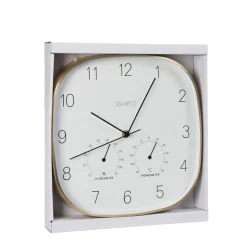 Wanduhr Wetterstation 28 cm weiss/gold