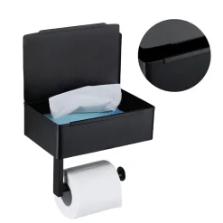 WC-Rollenhalter Edelstahl mit Feuchttücherbox schwarz
