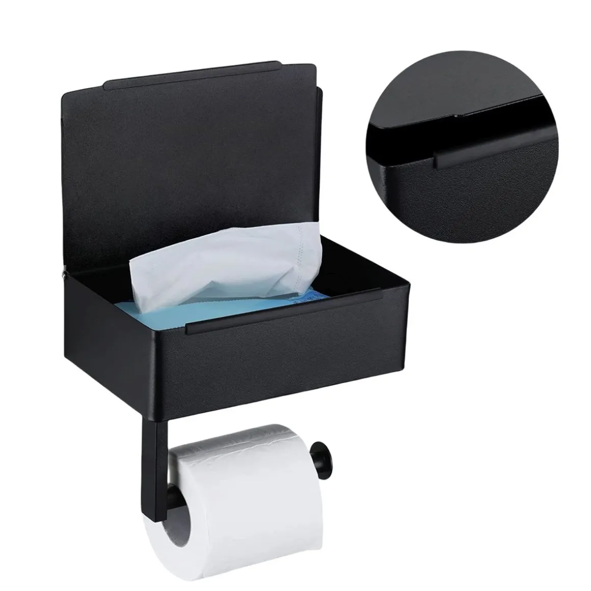 WC-Rollenhalter Edelstahl mit Feuchttücherbox schwarz