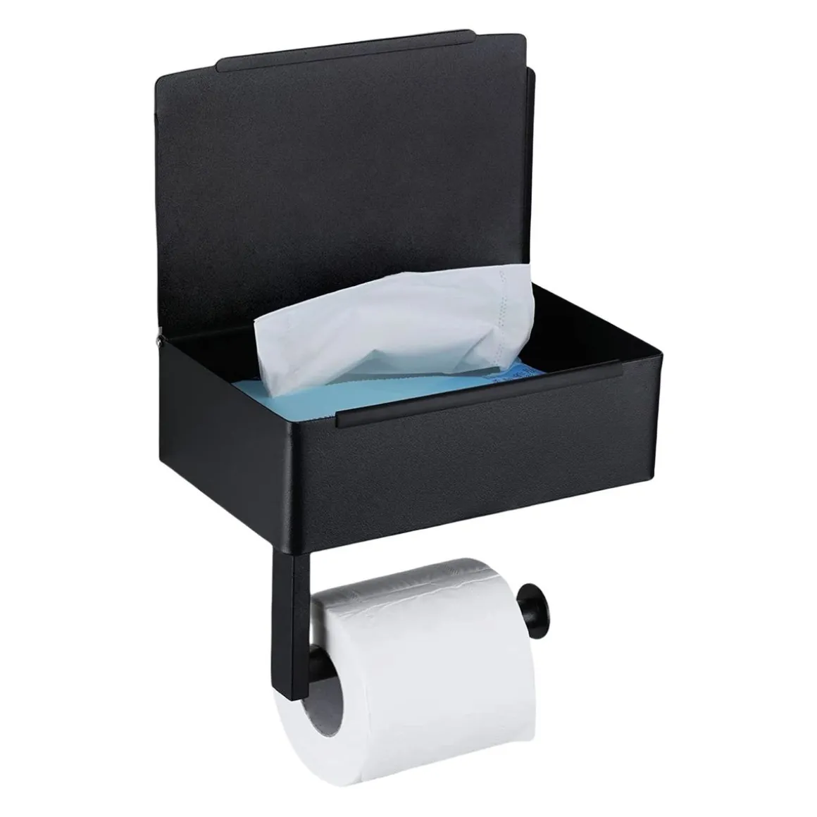 WC-Rollenhalter Edelstahl mit Feuchttücherbox schwarz