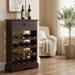 Weinregal Holz für 16 Flaschen braun