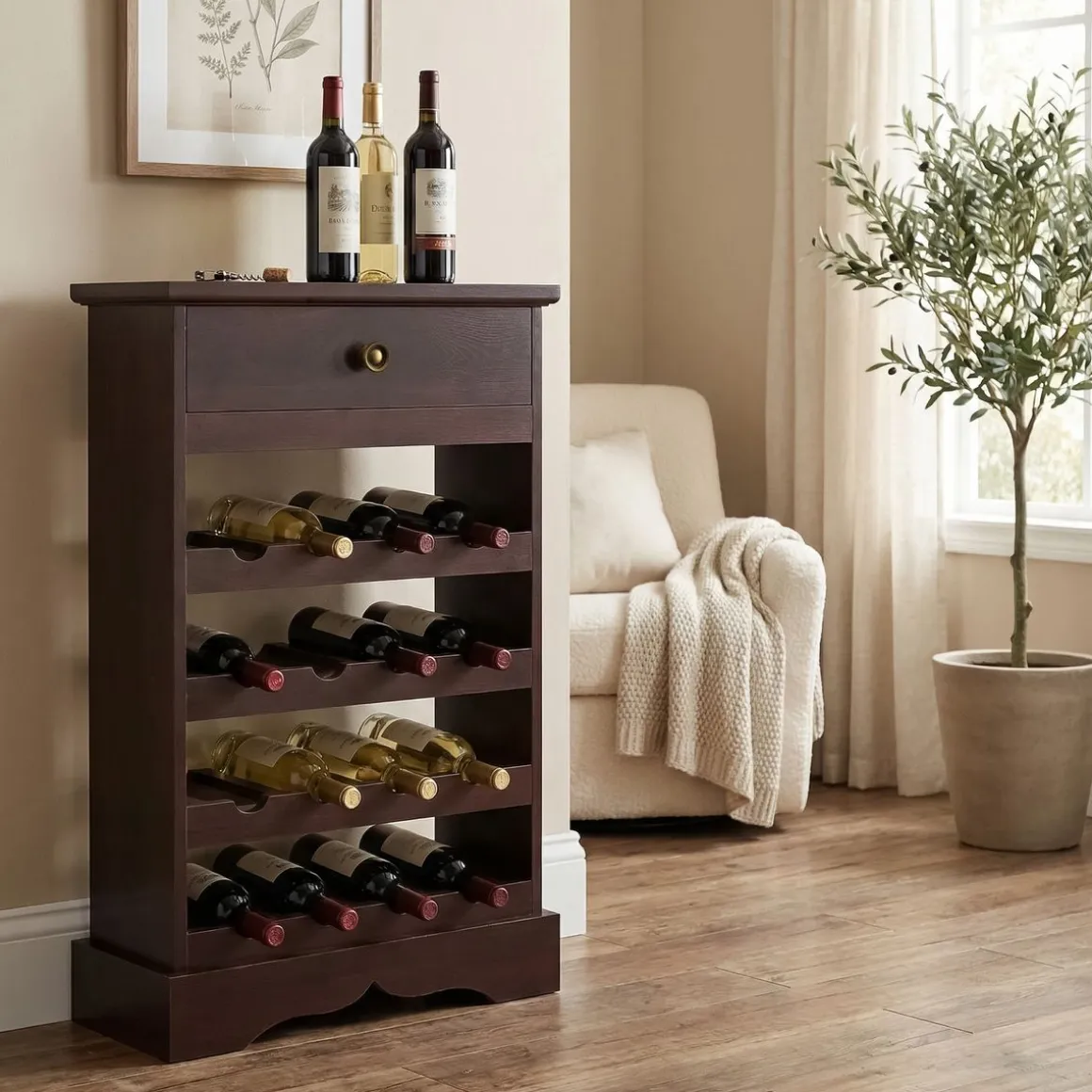 Weinregal Holz für 16 Flaschen braun