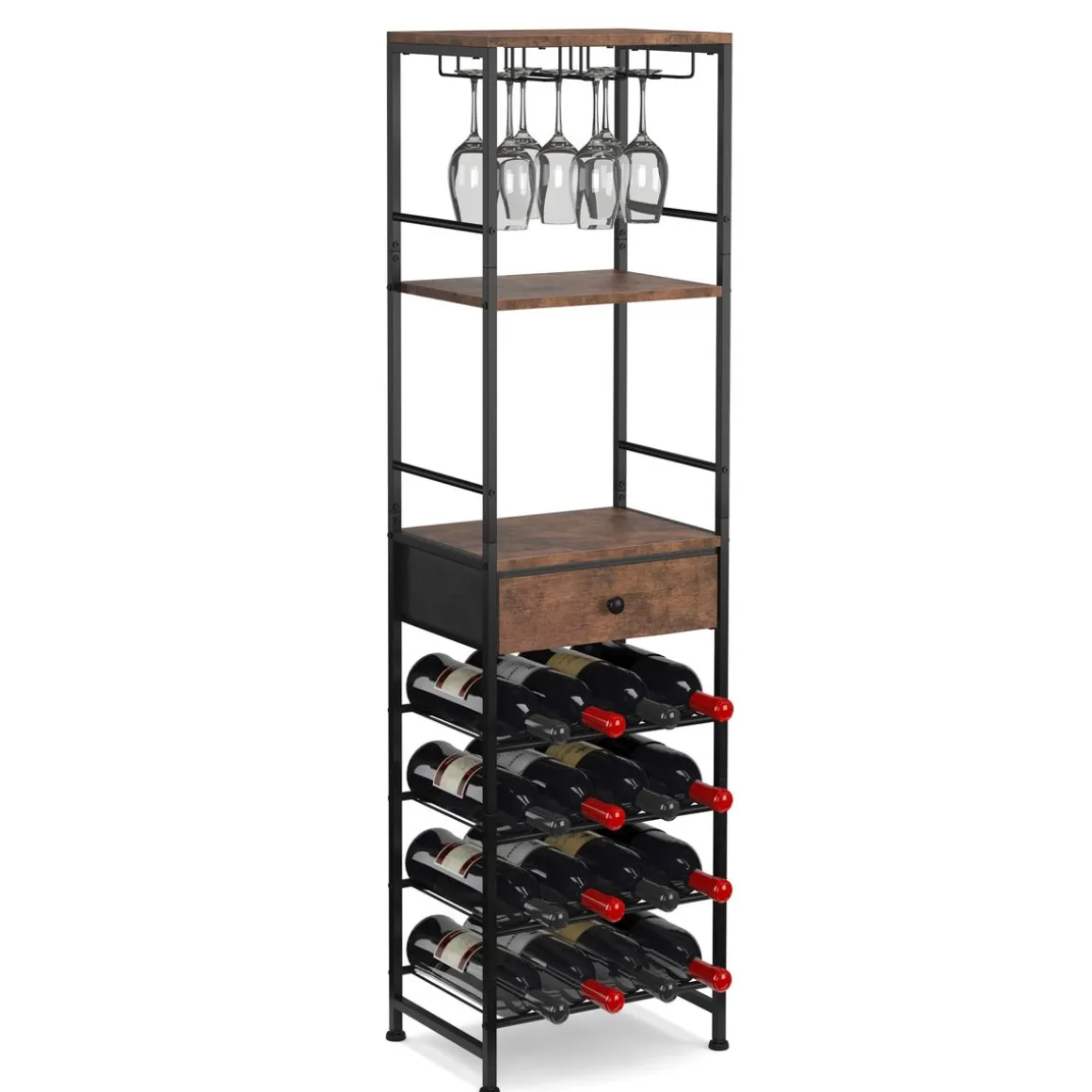 Weinregal Vintage BONITA für 16 Flaschen mit Schublade 40 x 148 cm