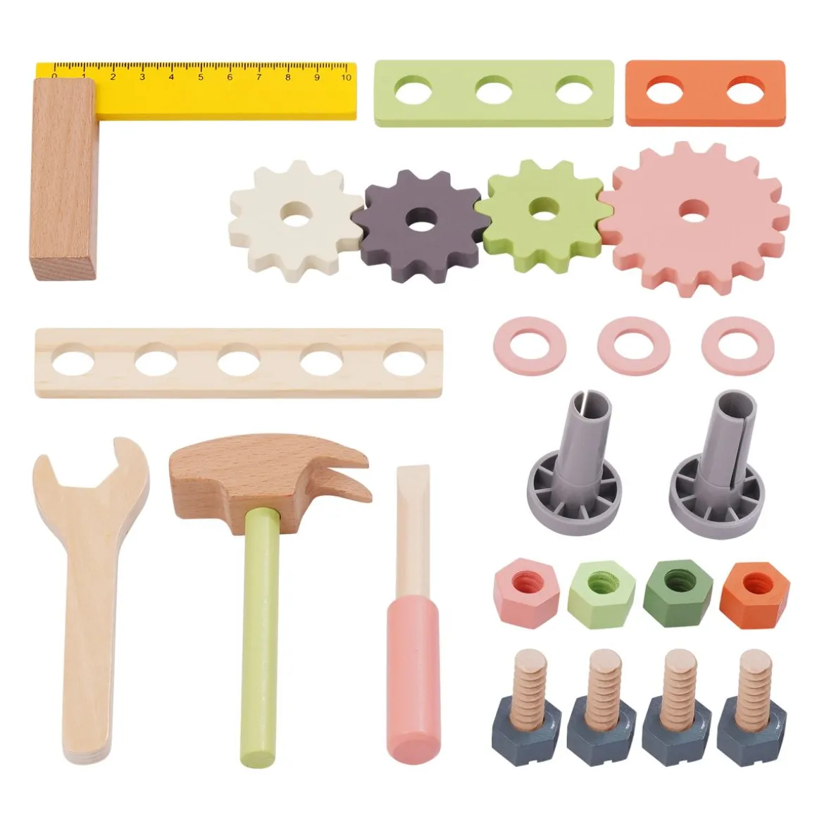 Werkbank Kinder Holz 26-teilig 28 cm bunt/natur