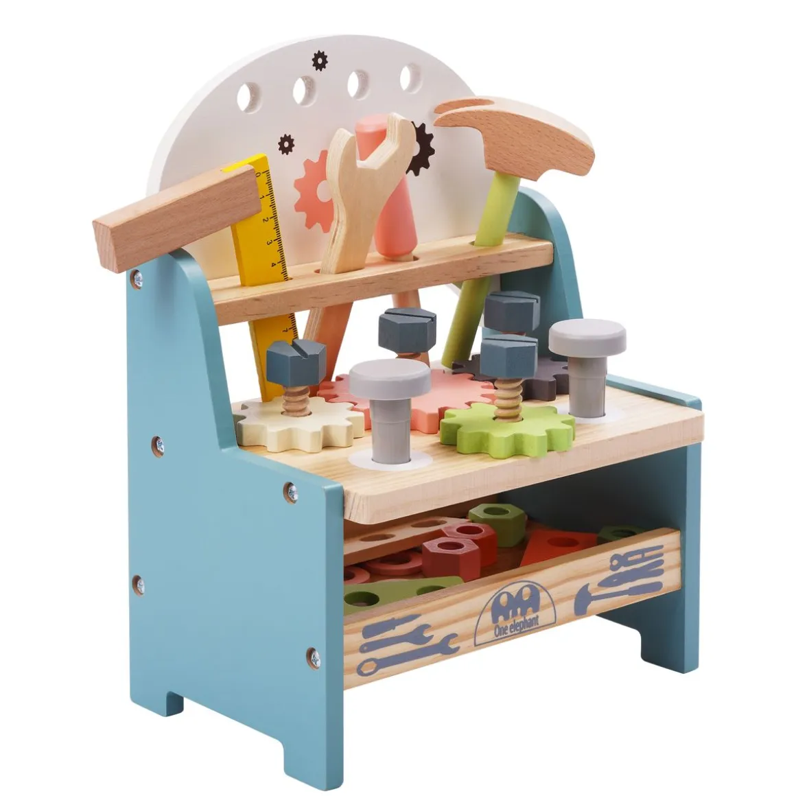 Werkbank Kinder Holz 26-teilig 28 cm bunt/natur