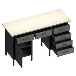 Werkbank MAKSIMUS 6 Schubladen 1 Tür 160 x 60 cm anthrazit/schwarz/natur