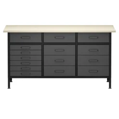 Werkbank MAKSIMUS 15 Schubladen 160 x 60 cm anthrazit/schwarz/natur