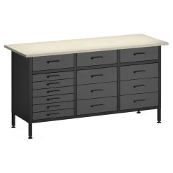 Werkbank MAKSIMUS 15 Schubladen 160 x 60 cm anthrazit/schwarz/natur