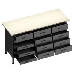 Werkbank MAKSIMUS 15 Schubladen 160 x 60 cm anthrazit/schwarz/natur