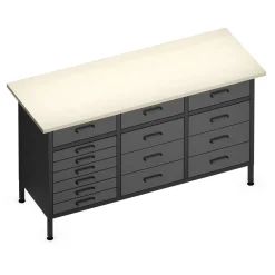 Werkbank MAKSIMUS 15 Schubladen 160 x 60 cm anthrazit/schwarz/natur
