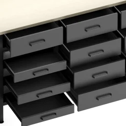 Werkbank MAKSIMUS 15 Schubladen 160 x 60 cm anthrazit/schwarz/natur