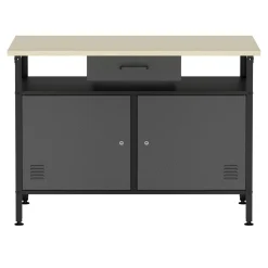 Werkbank MAKSIMUS 2 Türen 1 Schublade 120 x 60 cm anthrazit/schwarz/natur
