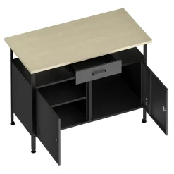 Werkbank MAKSIMUS 2 Türen 1 Schublade 120 x 60 cm anthrazit/schwarz/natur