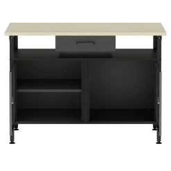 Werkbank MAKSIMUS 2 Türen 1 Schublade 120 x 60 cm anthrazit/schwarz/natur