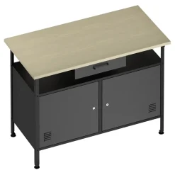 Werkbank MAKSIMUS 2 Türen 1 Schublade 120 x 60 cm anthrazit/schwarz/natur
