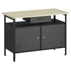 Werkbank MAKSIMUS 2 Türen 1 Schublade 120 x 60 cm anthrazit/schwarz/natur