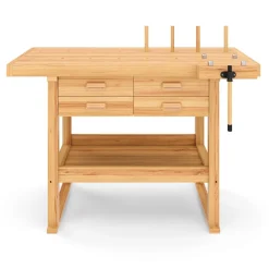Werkbank mit Schraubstock Holz 152 x 50 cm