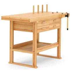 Werkbank mit Schraubstock Holz 152 x 50 cm