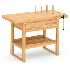 Werkbank mit Schraubstock Holz 152 x 50 cm