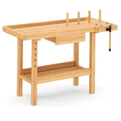 Werkbank mit Schraubstock Holz 126 x 50 cm