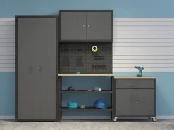 Werkstattwagen MAKSIMUS 2 Schubladen 2 Türen 75 x 85 cm anthrazit/schwarz/natur