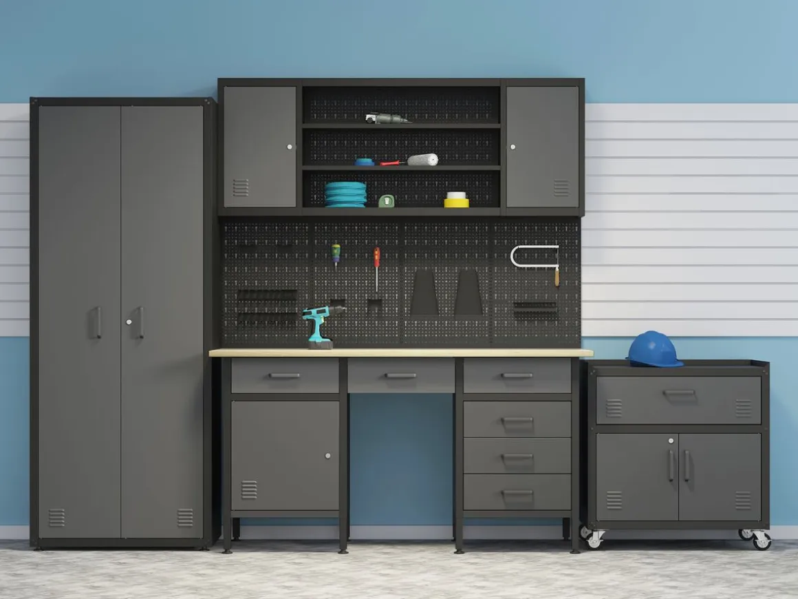 Werkzeugschrank Hängeschrank MAKSIMUS 160 x 60 cm anthrazit/schwarz