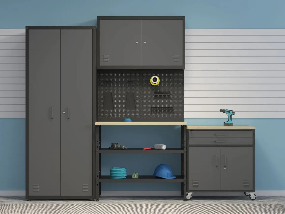 Werkzeugschrank Hängeschrank MAKSIMUS 100 x 60 cm anthrazit/schwarz