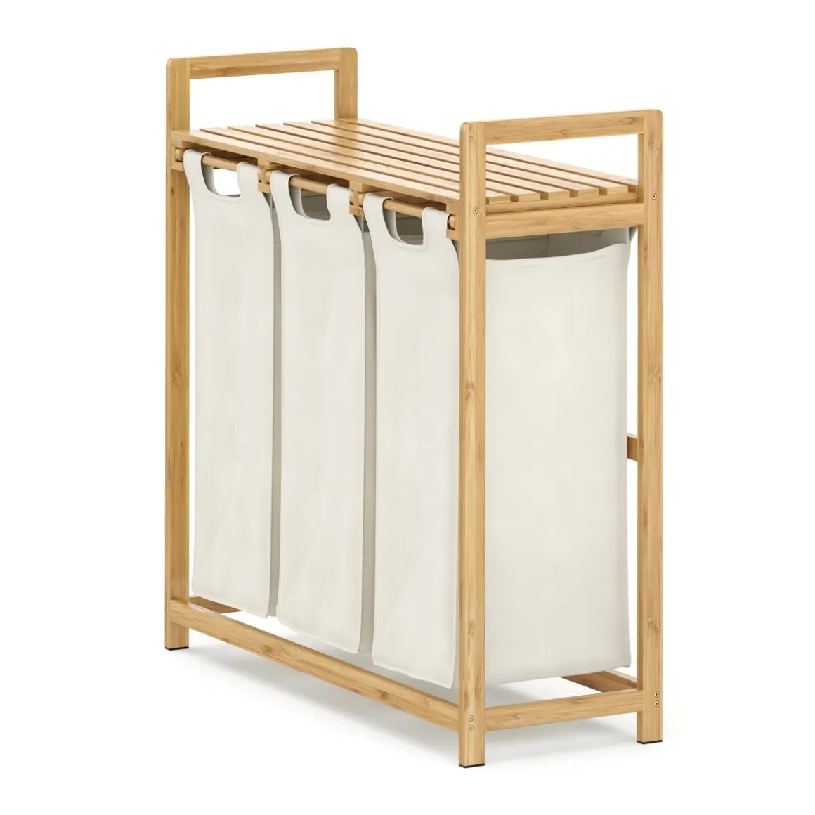 Wäschekorb Bambus 3 Fächer 90L natur/beige | GONSER.CH