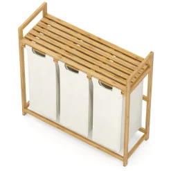 Wäschekorb Bambus 3 Fächer 90L natur/beige | GONSER.CH
