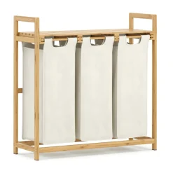 Wäschekorb Bambus 3 Fächer 90L natur/beige | GONSER.CH