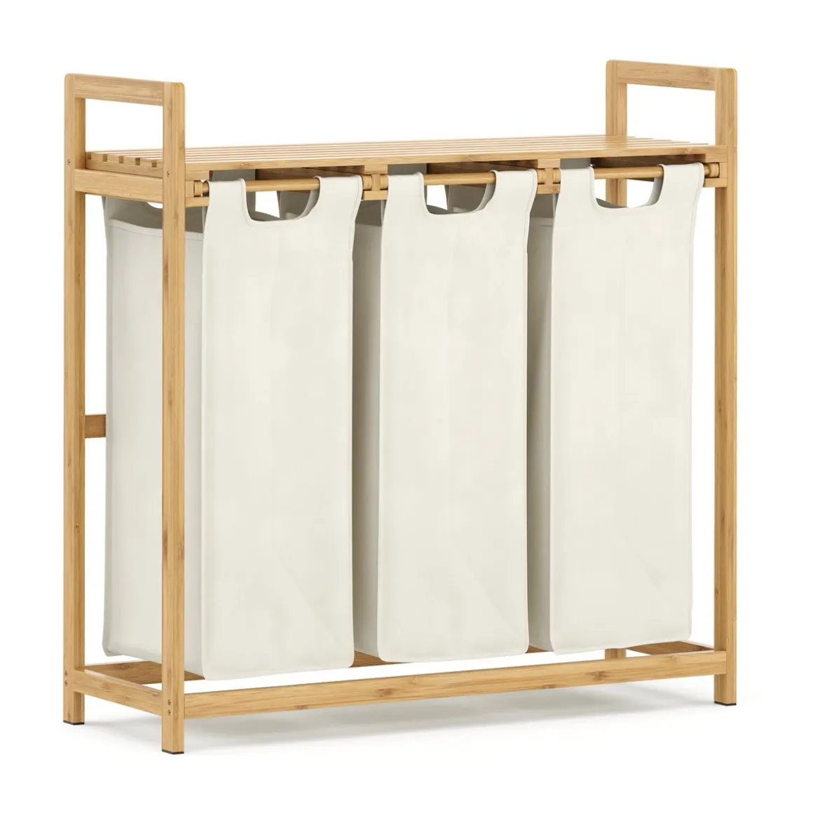 Wäschekorb Bambus 3 Fächer 90L natur/beige | GONSER.CH