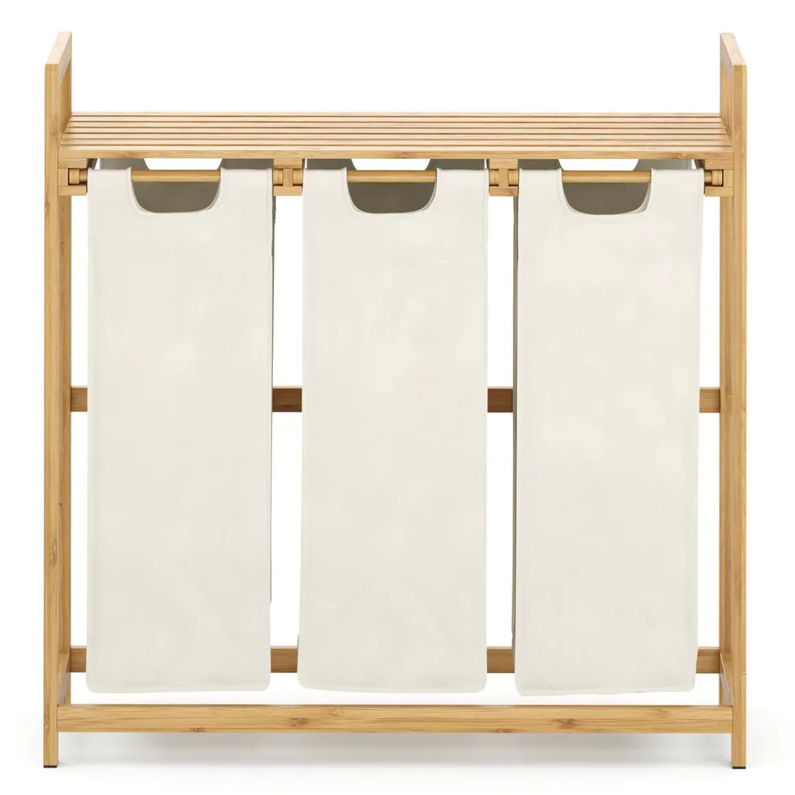 Wäschekorb Bambus 3 Fächer 90L natur/beige | GONSER.CH