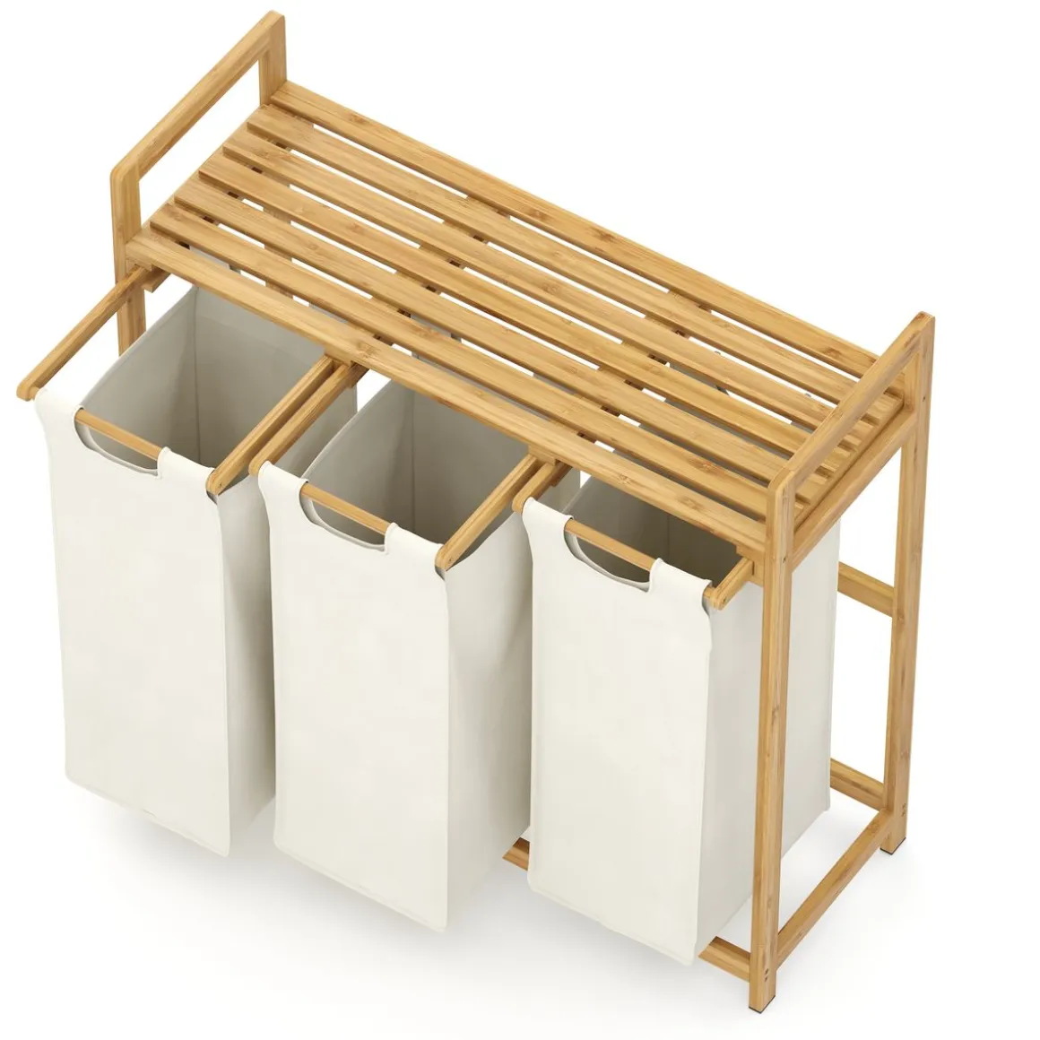 Wäschekorb Bambus 3 Fächer 90L natur/beige | GONSER.CH