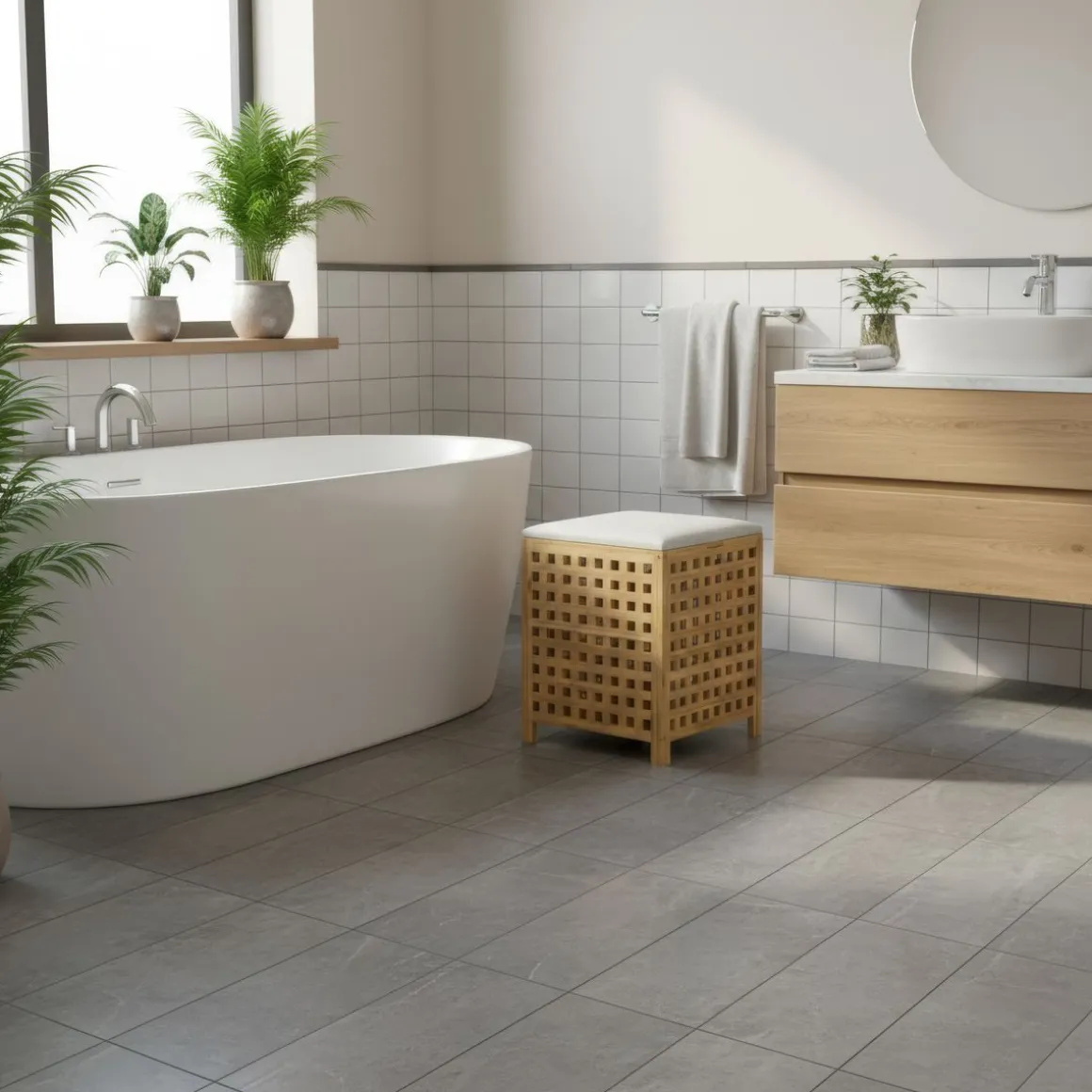 Wäschekorb Hocker Bambus VELDEN 48L natur