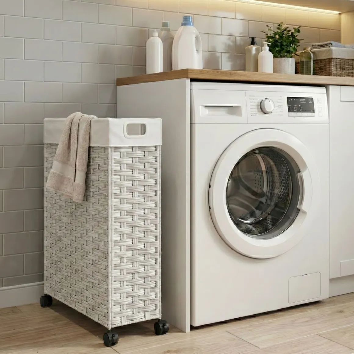 Wäschekorb Rattan 1 Fach 66L weiss