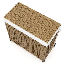 Wäschekorb Rattan mit Deckel 3 Fächer 129L braun