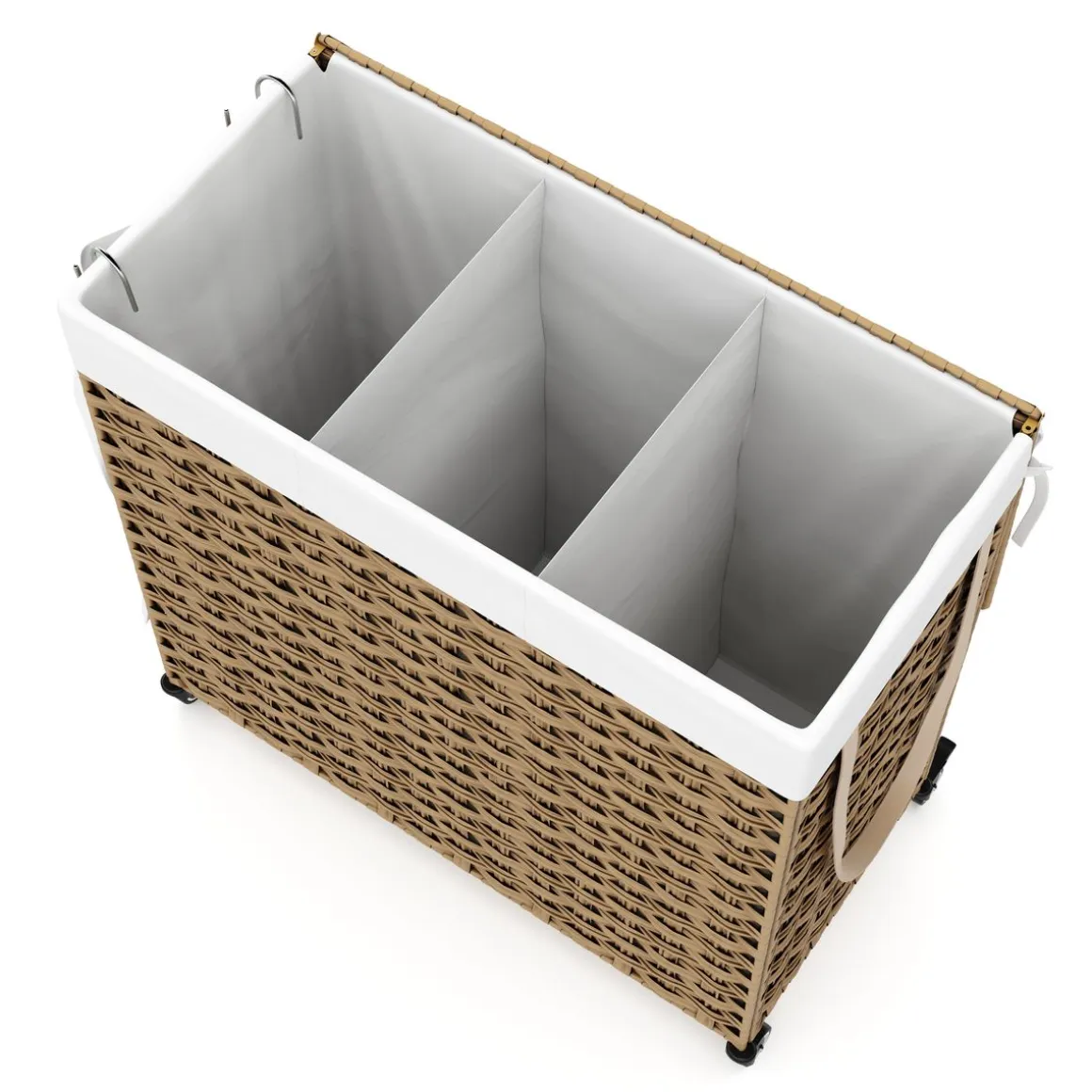 Wäschekorb Rattan mit Deckel 3 Fächer 129L braun