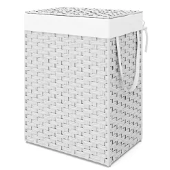 Wäschekorb Rattan mit Deckel 1 Fach 91L weiss