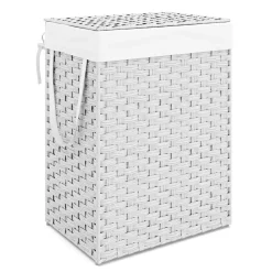 Wäschekorb Rattan mit Deckel 1 Fach 91L weiss