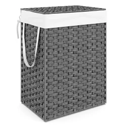 Wäschekorb Rattan mit Deckel 1 Fach 91L grau