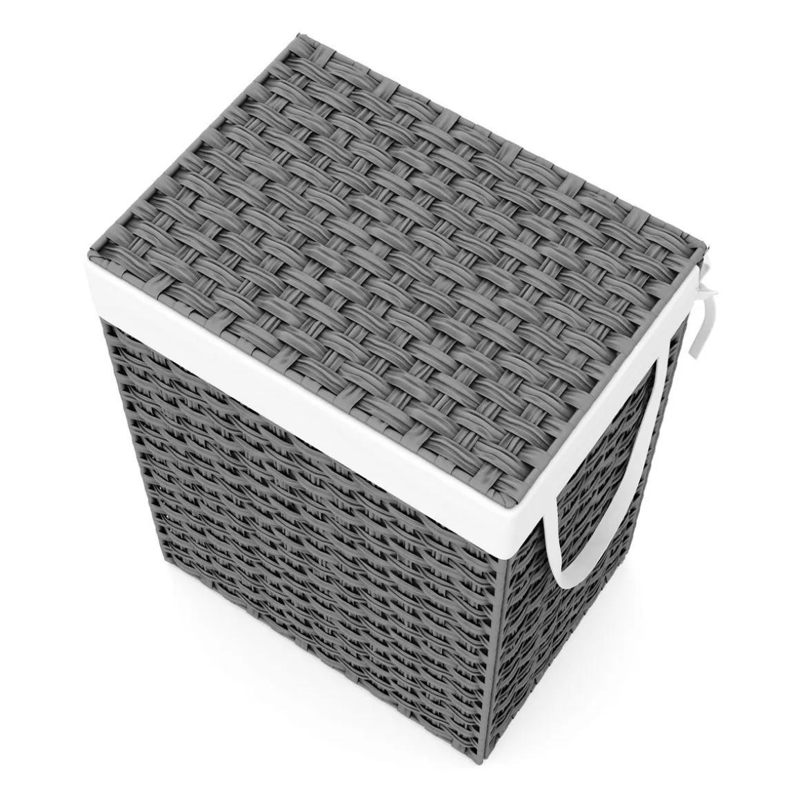 Wäschekorb Rattan mit Deckel 1 Fach 91L grau