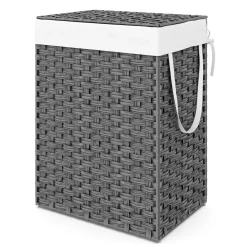 Wäschekorb Rattan mit Deckel 1 Fach 91L grau
