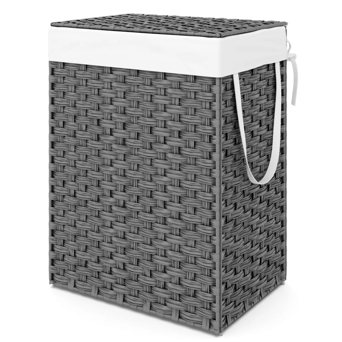 Wäschekorb Rattan mit Deckel 1 Fach 91L grau