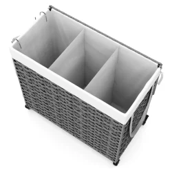 Wäschekorb Rattan mit Deckel 3 Fächer 129L grau