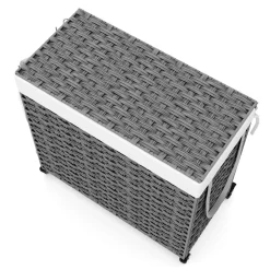 Wäschekorb Rattan mit Deckel 3 Fächer 129L grau