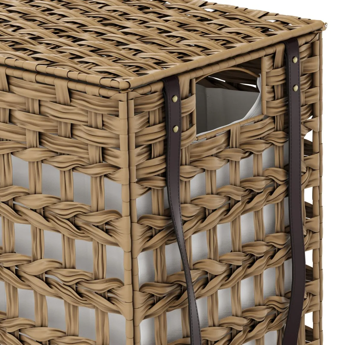 Wäschekorb Rattan mit Deckel 3 Fächer 140L braun | GONSER.CH
