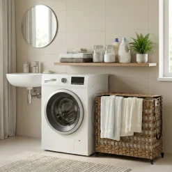 Wäschekorb Rattan mit Deckel 3 Fächer 140L braun | GONSER.CH