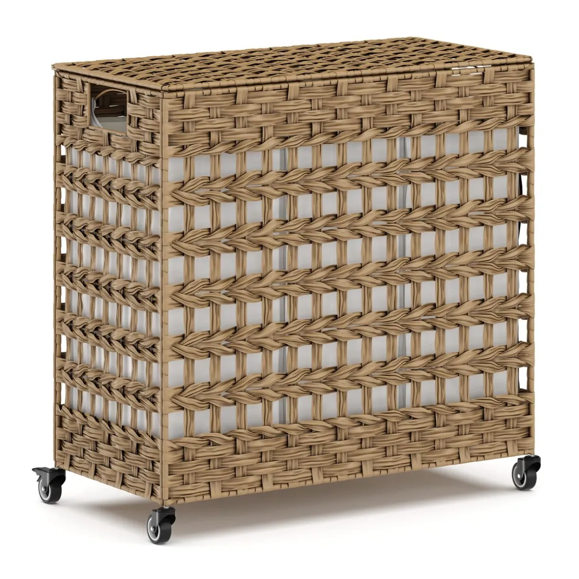 Wäschekorb Rattan mit Deckel 3 Fächer 140L braun | GONSER.CH