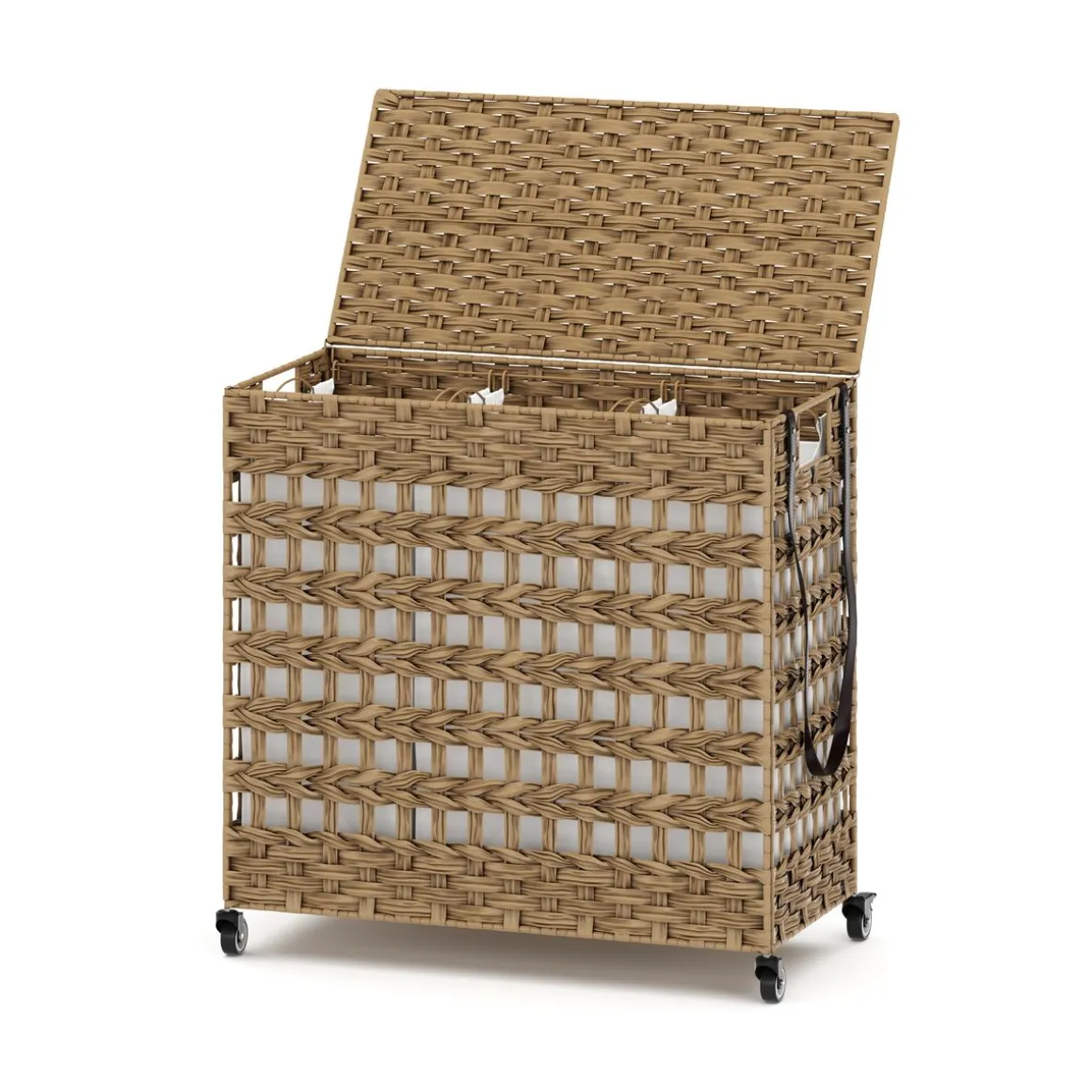 Wäschekorb Rattan mit Deckel 3 Fächer 140L braun | GONSER.CH